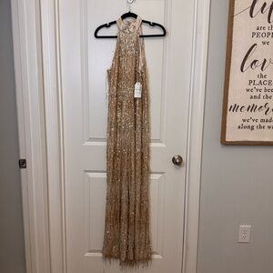 Gold Sequin Fringe halter neckline jumpsuit
